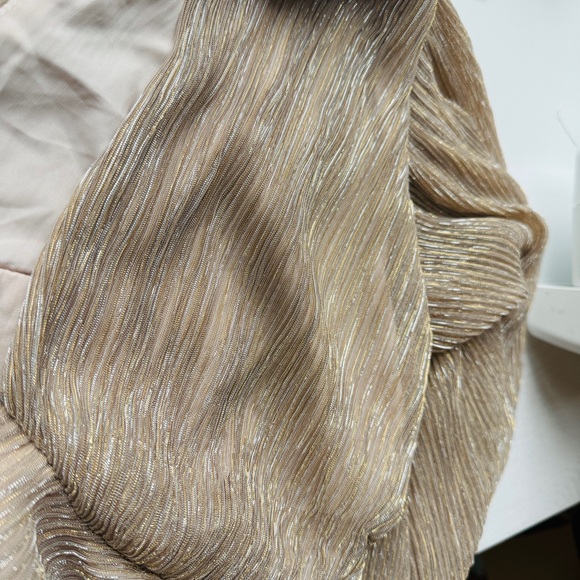 Champagne Beige Mini Dress Flared Bell Long Sleeve Fitted Waist - Picture 12 of 12